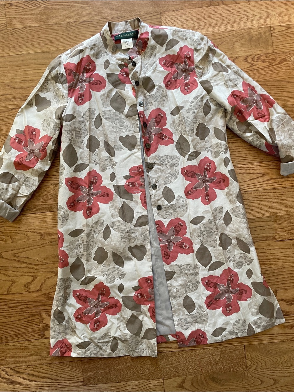 Harve Benard Coral Floral Button-Front Trench Coat